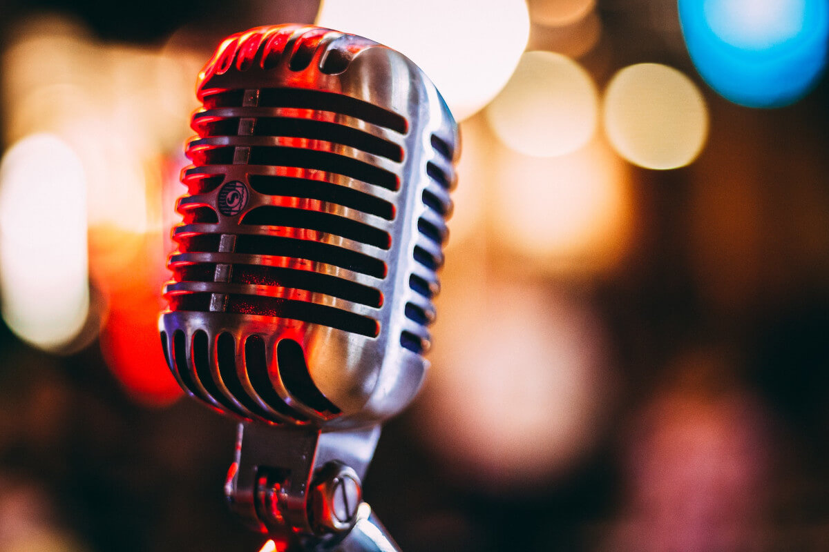 Closeup of country music stage microphone